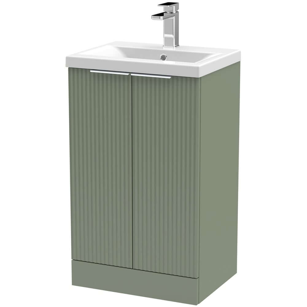 Hudson Reed Fluted Satin Floor Standing 2-Door Vanity Unit & Basin