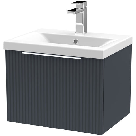 Hudson Reed Fluted Satin 500mm Wall Hung Single Drawer Vanity Unit & Basin