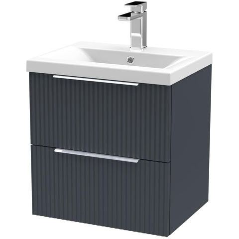 Hudson Reed Fluted Satin 500mm Wall Hung 2-Drawer Vanity Unit & Basin