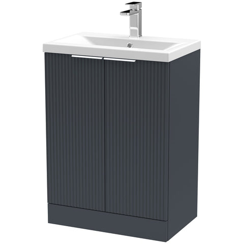 Hudson Reed Fluted Satin 600mm Floor Standing 2-Door Vanity Unit & Basin
