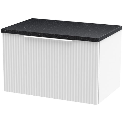 Hudson Reed Fluted Satin White 600mm Wall Hung Single Drawer Vanity & Laminate Top DFF194LSB