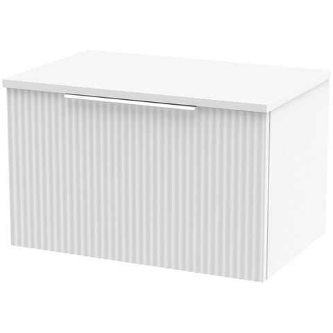 Hudson Reed Fluted Satin White 600mm Wall Hung Single Drawer Vanity & Worktop DFF194W