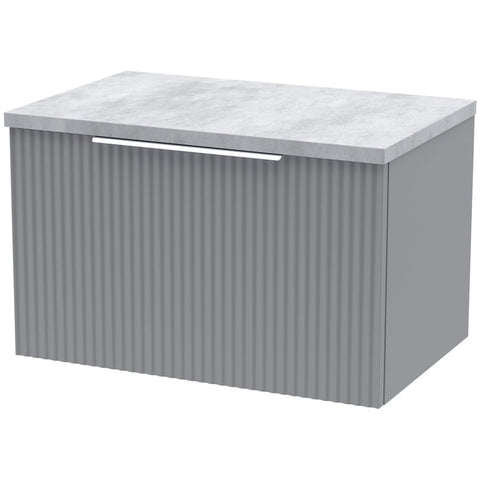 Hudson Reed Fluted Satin Grey 600mm Wall Hung Single Drawer Vanity & Laminate Top DFF294LBG