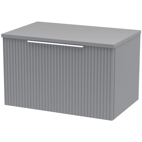 Hudson Reed Fluted Satin Grey 600mm Wall Hung Single Drawer Vanity Unit & Worktop DFF294W