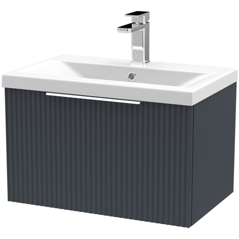 Hudson Reed Fluted Satin 600mm Wall Hung Single Drawer Vanity Unit with Basin