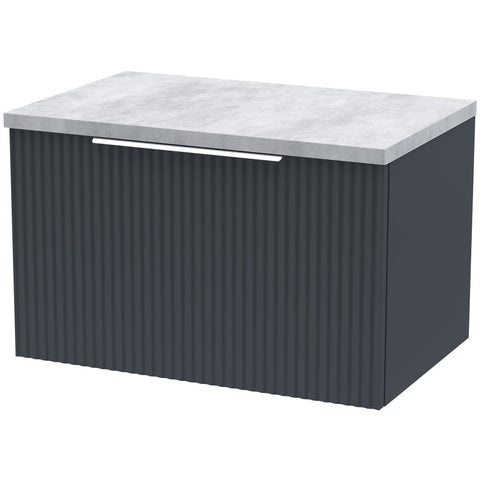 Hudson Reed Fluted Satin Anthracite 600mm Wall Hung Single Drawer Vanity & Laminate Top DFF1494LBG