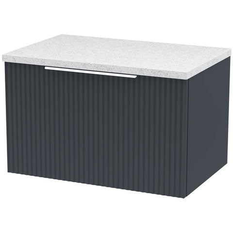Hudson Reed Fluted Satin Anthracite 600mm Wall Hung Single Drawer Vanity & Laminate Top DFF1494LSW