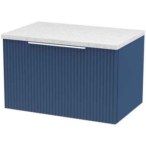 Hudson Reed Fluted Satin Blue 600mm Wall Hung Single Drawer Vanity & Laminate Top DFF394LSW