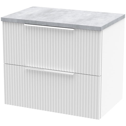Hudson Reed Fluted Satin White 600mm Wall Hung 2-Drawer Vanity & Laminate Top DFF193LBG