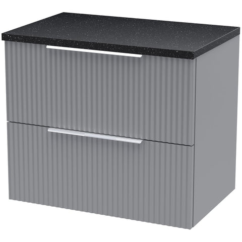 Hudson Reed Fluted Satin Grey 600mm Wall Hung 2-Drawer Vanity Unit & Laminate Top DFF293LSB