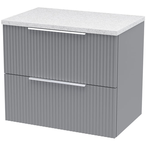 Hudson Reed Fluted Satin Grey 600mm Wall Hung 2-Drawer Vanity Unit & Laminate Top DFF293LSW
