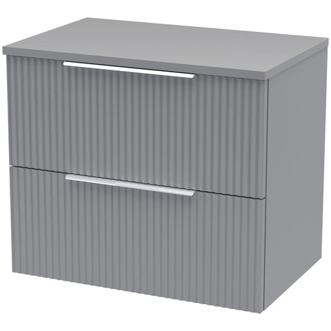 Hudson Reed Fluted Satin Grey 600mm Wall Hung 2-Drawer Vanity Unit & Worktop DFF293W