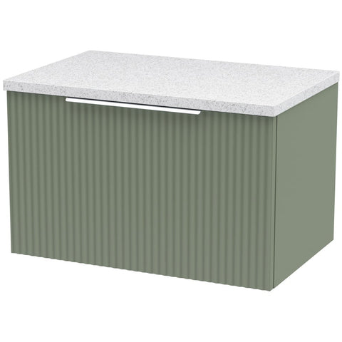 Hudson Reed Fluted Satin Green 600mm Wall Hung Single Drawer Vanity & Laminate Top DFF894LSW
