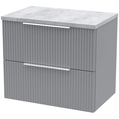 Hudson Reed Fluted Satin Grey 600mm Wall Hung 2-Drawer Vanity Unit & Laminate Top DFF293LBG