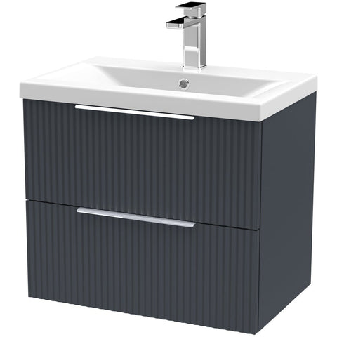 Hudson Reed Fluted Satin 600mm Wall Hung 2-Drawer Vanity Unit & Basin
