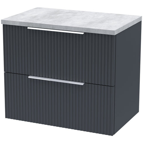Hudson Reed Fluted Satin Anthracite 600mm Wall Hung 2-Drawer Vanity & Laminate Top DFF1493LBG