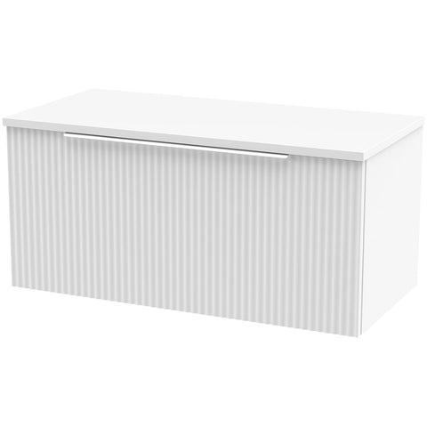 Hudson Reed Fluted Satin White 800mm Wall Hung Single Drawer Vanity & Worktop DFF196W