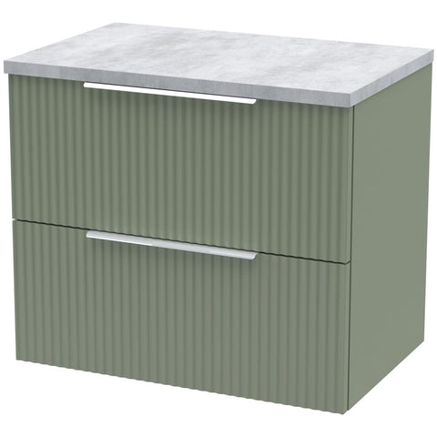 Hudson Reed Fluted Satin Green 600mm Wall Hung 2-Drawer Vanity & Laminate Top DFF893LBG