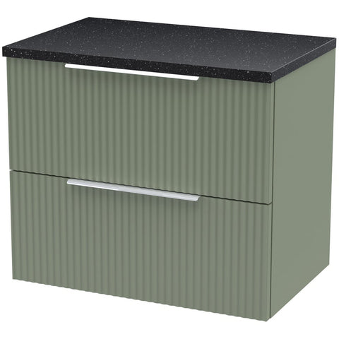 Hudson Reed Fluted Satin Green 600mm Wall Hung 2-Drawer Vanity & Laminate Top DFF893LSB