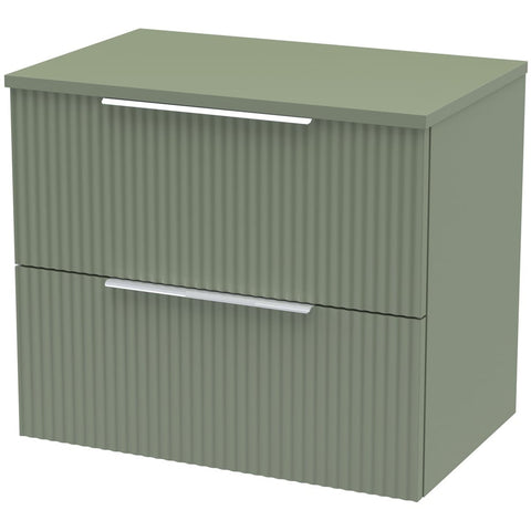 Hudson Reed Fluted Satin Green 600mm Wall Hung 2-Drawer Vanity Unit & Worktop DFF893W