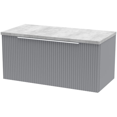 Hudson Reed Fluted Satin Grey 800mm Wall Hung Single Drawer Vanity & Laminate Top DFF296LBG