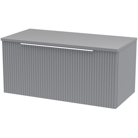 Hudson Reed Fluted Satin Grey 800mm Wall Hung Single Drawer Vanity Unit & Worktop DFF296W