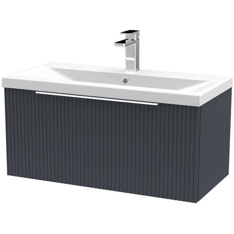 Hudson Reed Fluted Satin 800mm Wall Hung Single Drawer Vanity Unit & Basin