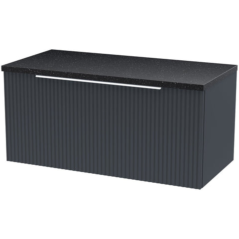 Hudson Reed Fluted Satin Anthracite 800mm Wall Hung Single Drawer Vanity & Laminate Top DFF1496LSB