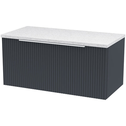 Hudson Reed Fluted Satin Anthracite 800mm Wall Hung Single Drawer Vanity & Laminate Top DFF1496LSW