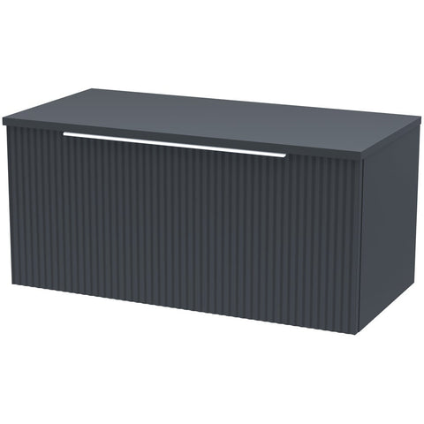 Hudson Reed Fluted Satin Anthracite 800mm Wall Hung Single Drawer Vanity & Worktop DFF1496W