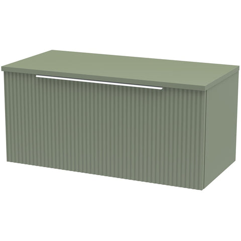 Hudson Reed Fluted Satin Green 800mm Wall Hung Single Drawer Vanity & Worktop DFF896W