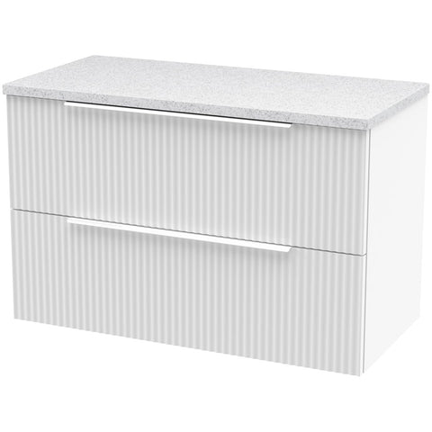 Hudson Reed Fluted Satin White 800mm Wall Hung 2-Drawer Vanity & Laminate Top DFF195LSW