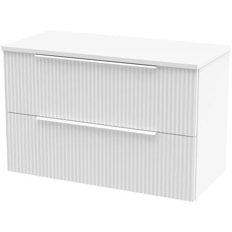 Hudson Reed Fluted Satin White 800mm Wall Hung 2-Drawer Vanity Unit & Worktop DFF195W