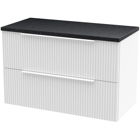 Hudson Reed Fluted Satin White 800mm Wall Hung 2-Drawer Vanity & Laminate Top DFF195LSB