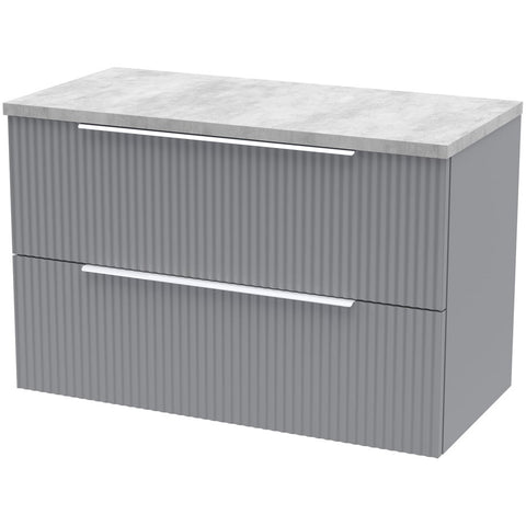 Hudson Reed Fluted Satin Grey 800mm Wall Hung 2-Drawer Vanity Unit & Laminate Top DFF295LBG