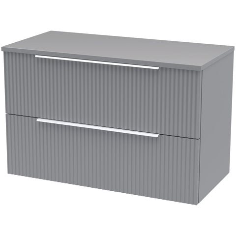 Hudson Reed Fluted Satin Grey 800mm Wall Hung 2-Drawer Vanity Unit & Worktop DFF295W