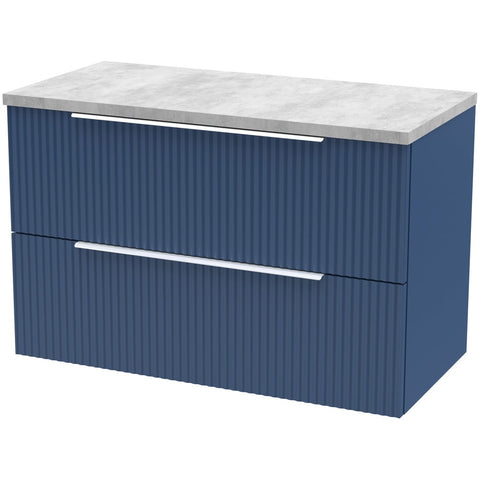 Hudson Reed Fluted Satin Blue 800mm Wall Hung 2-Drawer Vanity Unit & Laminate Top DFF395LBG