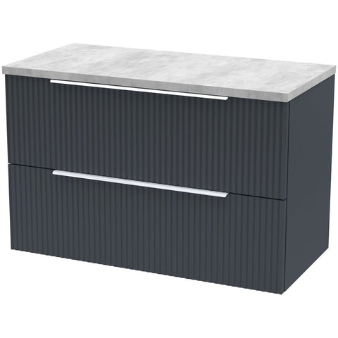 Hudson Reed Fluted Satin Anthracite 800mm Wall Hung 2-Drawer Vanity & Laminate Top DFF1495LBG