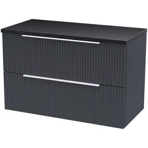 Hudson Reed Fluted Satin Anthracite 800mm Wall Hung 2-Drawer Vanity & Laminate Top DFF1495LSB