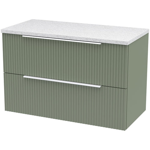 Hudson Reed Fluted Satin Green 800mm Wall Hung 2-Drawer Vanity & Laminate Top DFF895LSW