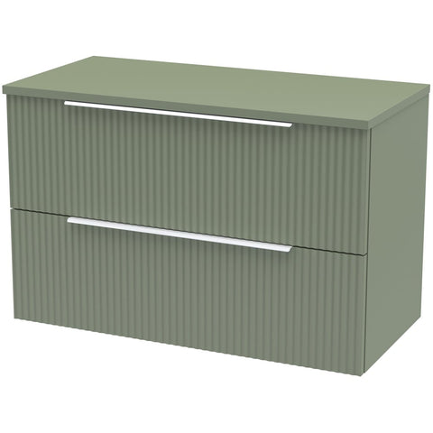 Hudson Reed Fluted Satin Green 800mm Wall Hung 2-Drawer Vanity Unit & Worktop DFF895W