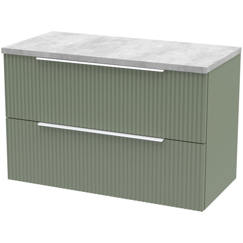 Hudson Reed Fluted Satin Green 800mm Wall Hung 2-Drawer Vanity & Laminate Top DFF895LBG