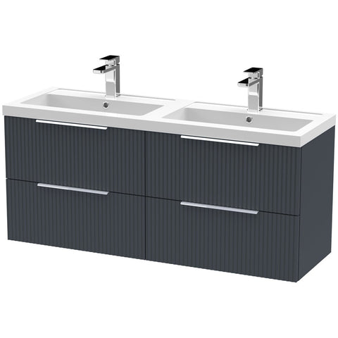 Hudson Reed Fluted Satin 1200mm Wall Hung 4-Drawer Vanity with Double Basin