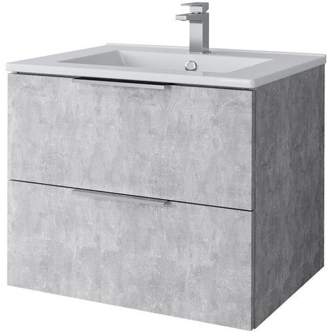 Astini Sofia Concrete 2 Drawer Wall Hung 610mm Vanity & Basin Chrome Handles
