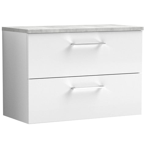 Nuie Arno Gloss White 800 Wall Hung 2-Drawer Vanity Unit & Laminate Top