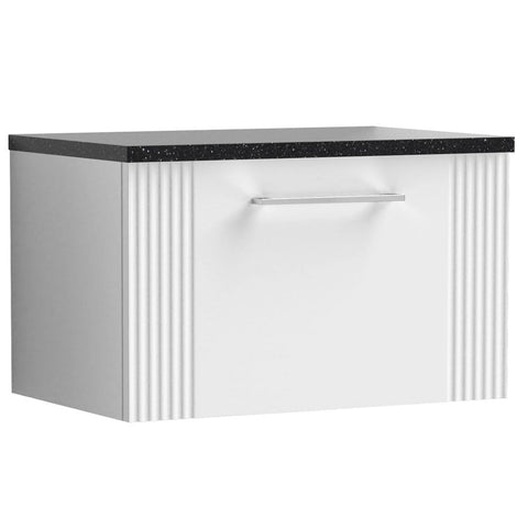 Nuie Deco Satin White 600mm Wall Hung Single Drawer Vanity Unit & Laminate Top DPF194LSB