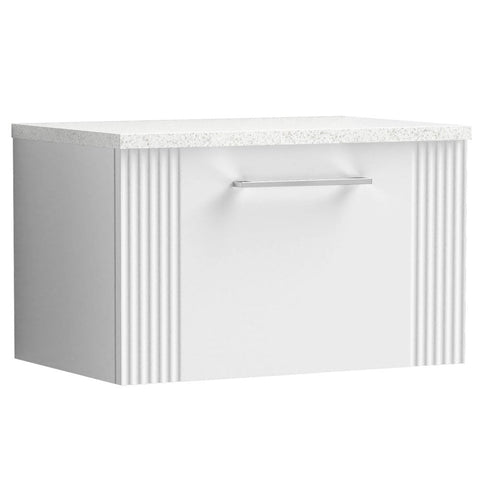 Nuie Deco Satin White 600mm Wall Hung Single Drawer Vanity Unit & Laminate Top