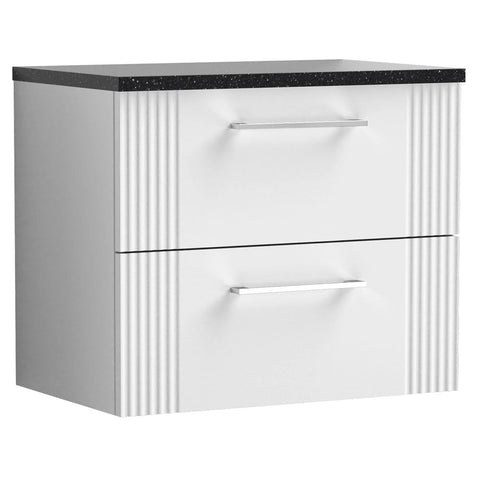 Nuie Deco Satin White 600mm Wall Hung 2-Drawer Vanity Unit & Laminate Top