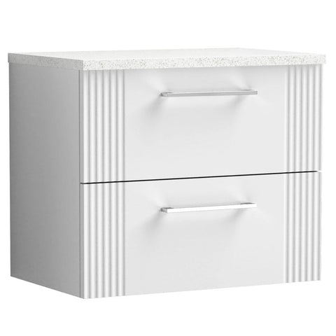 Nuie Deco Satin White 600mm Wall Hung 2-Drawer Vanity Unit & Laminate Top DPF193LSW