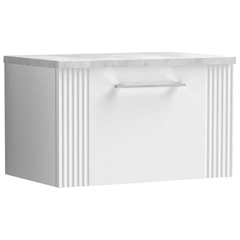 Nuie Deco Satin White 600mm Wall Hung Single Drawer Vanity Unit & Laminate Top DPF194LBG